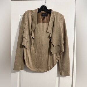 BCBG MAXAZRIA Norton Khaki Faux Suede Draped Jacket Medium